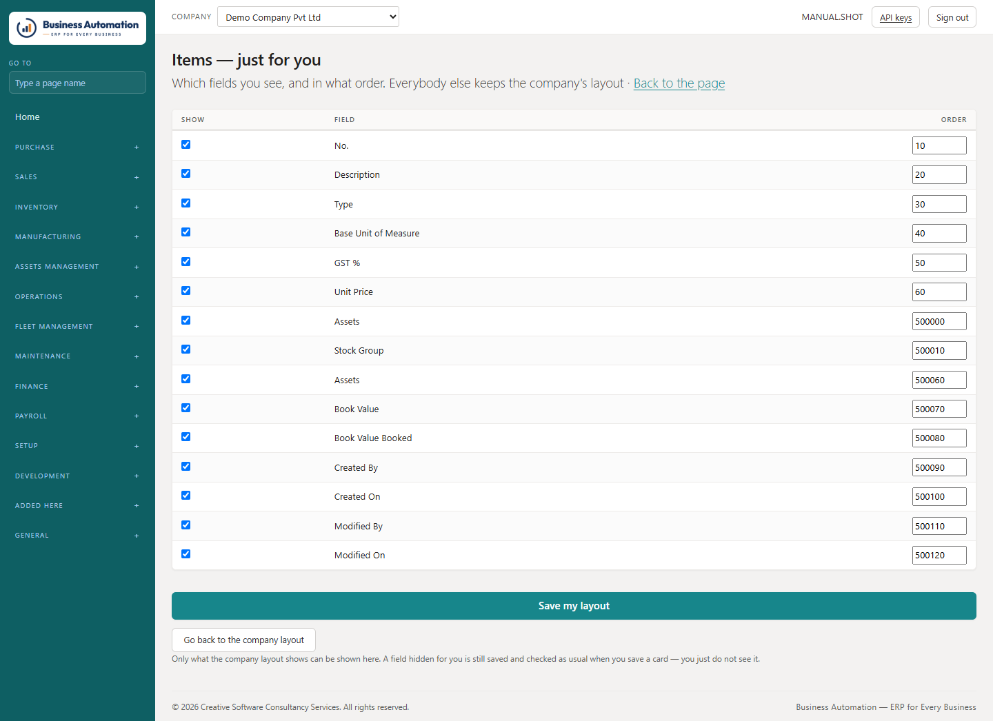 Personalise: your own columns, in your own order