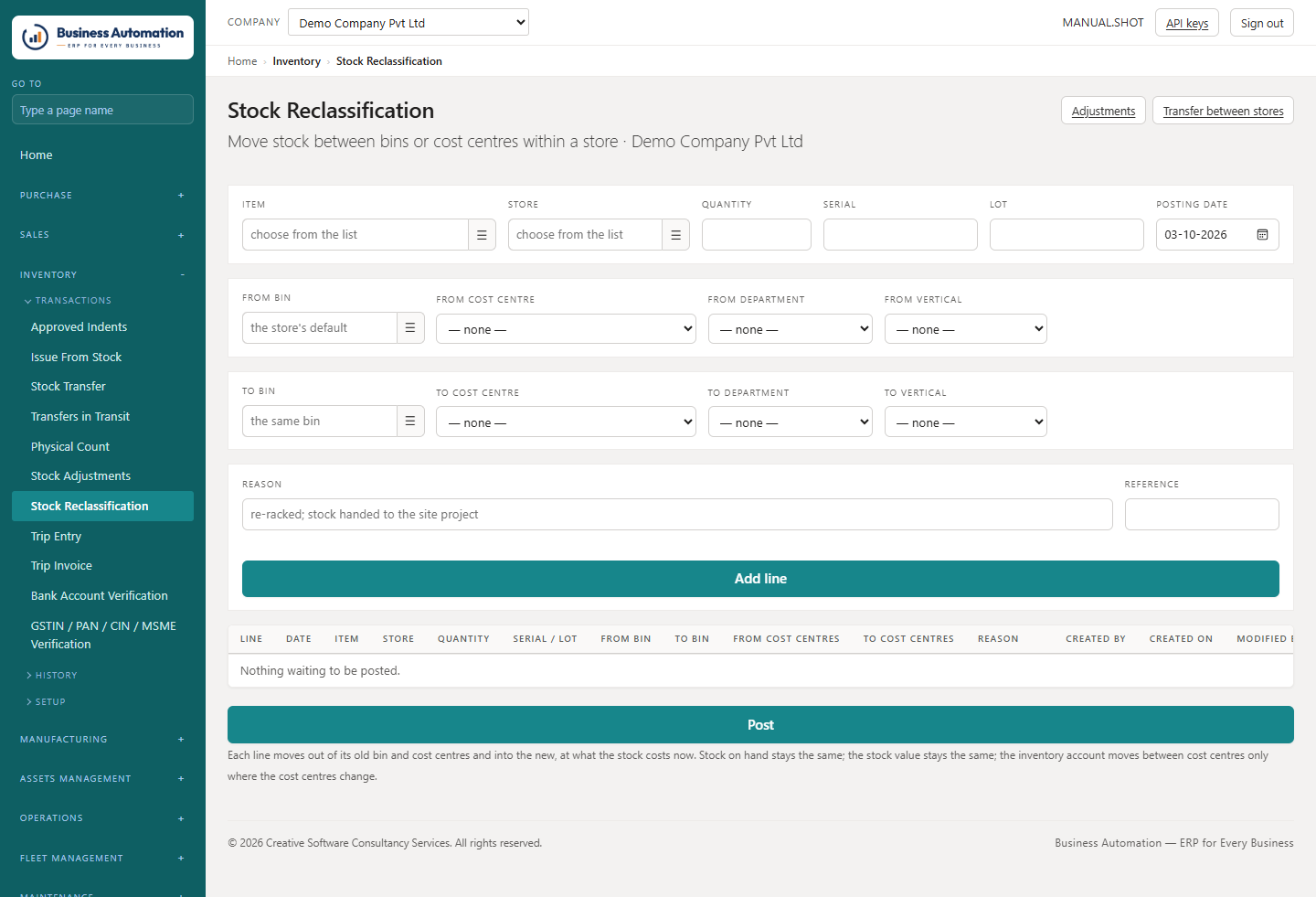 Stock reclassification