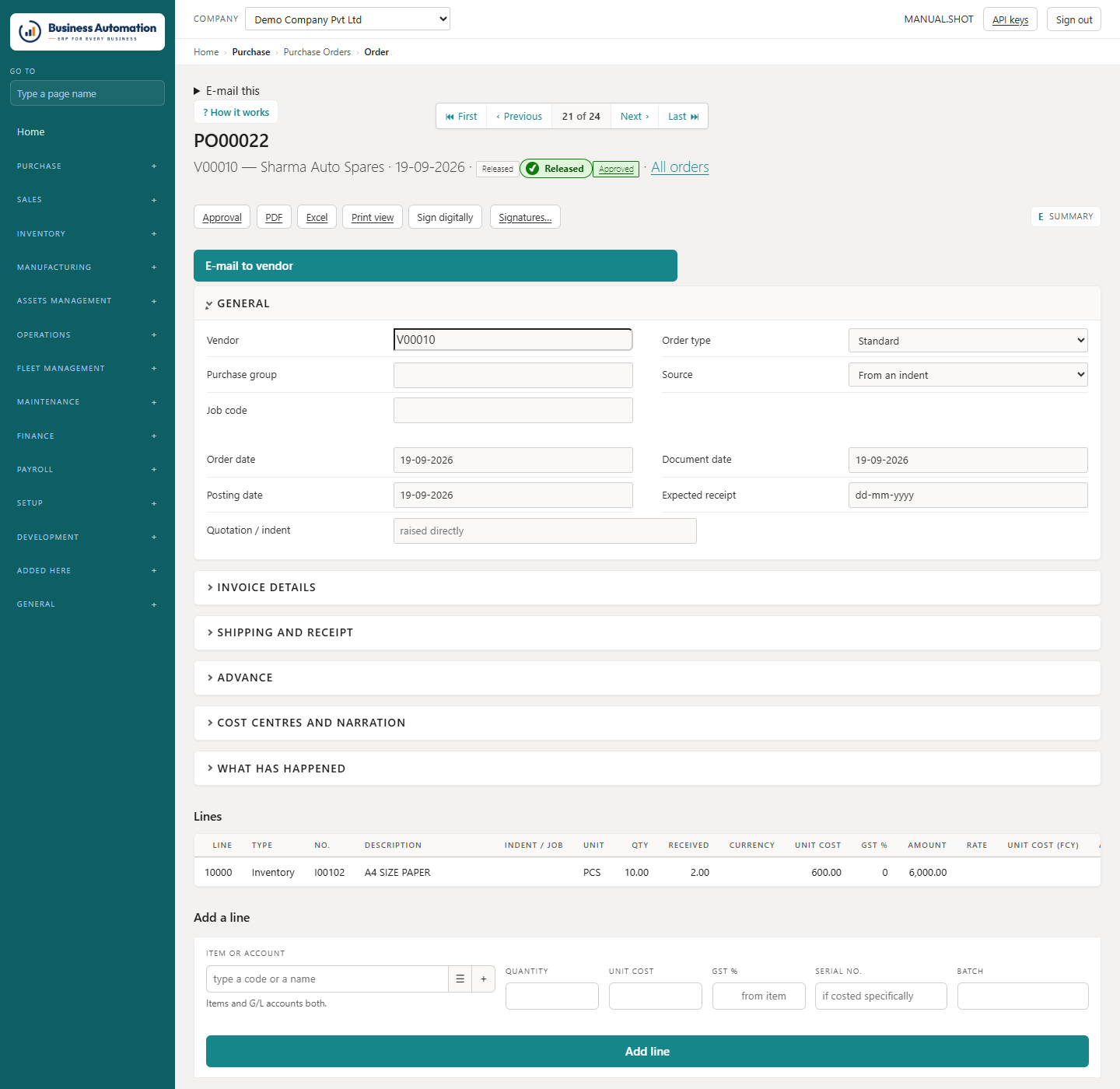 A purchase order