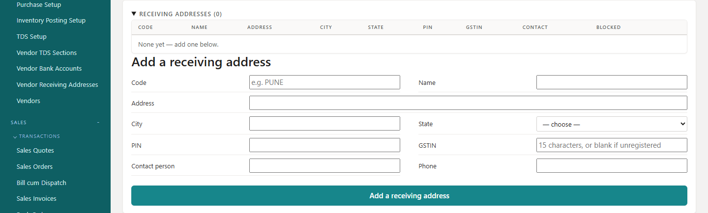 Receiving addresses on the vendor card