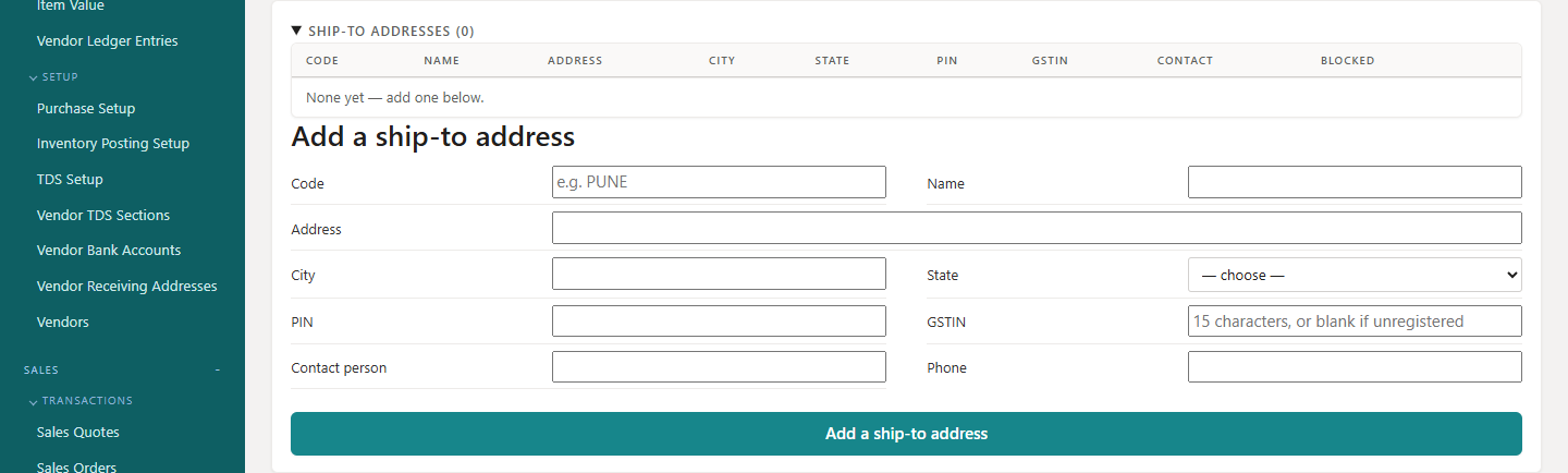 Ship-to addresses at the bottom of the customer card