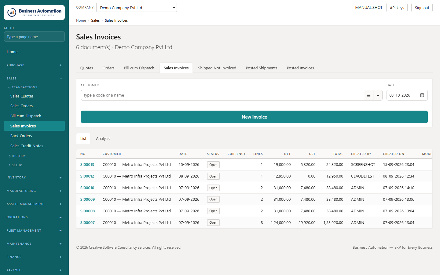 Sales invoices being prepared