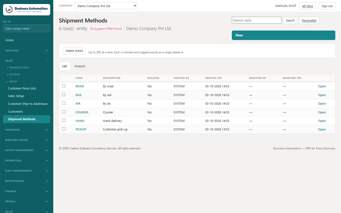 Shipment methods