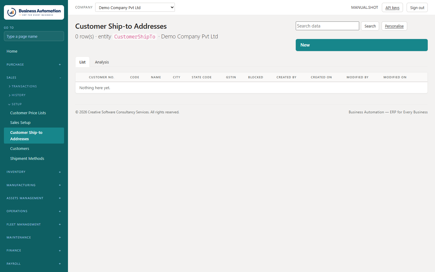 Customer ship-to addresses