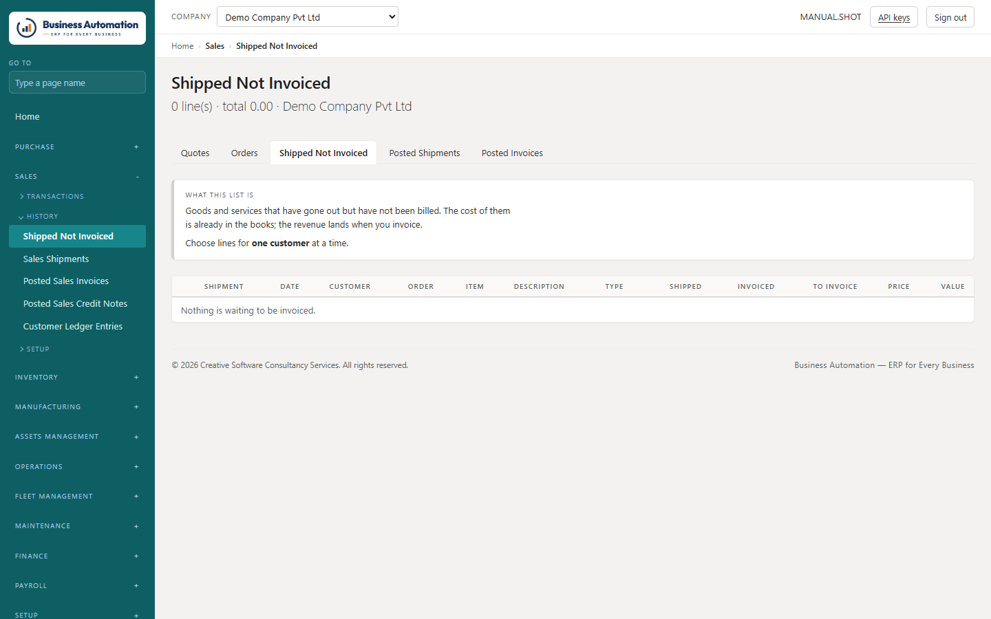 Shipped, not invoiced
