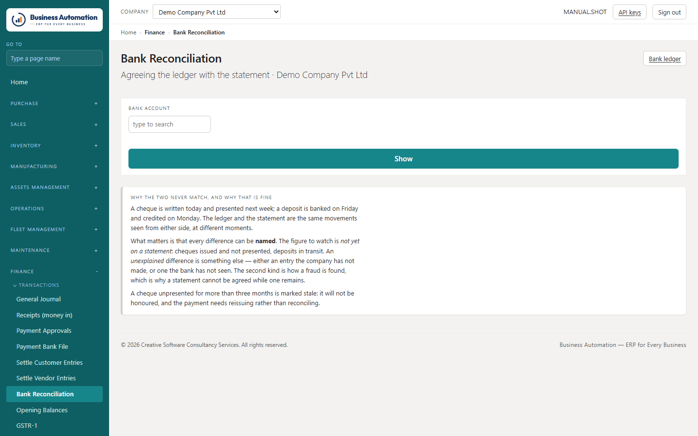 Bank reconciliation