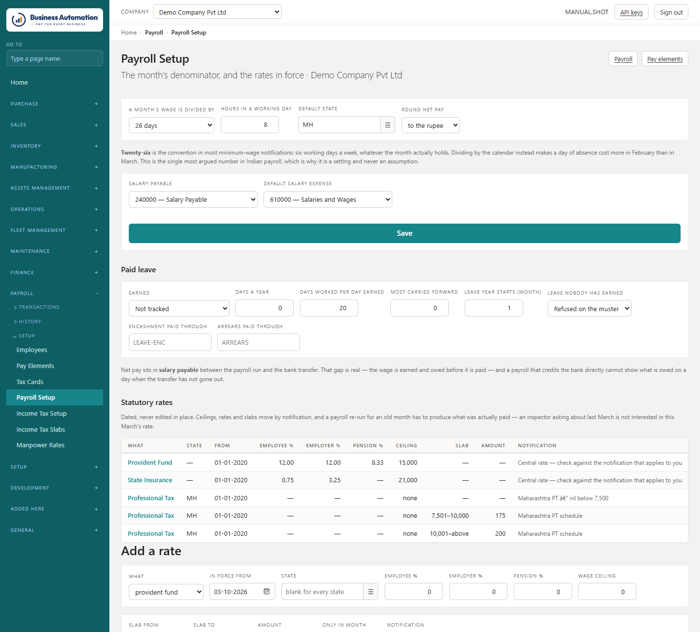 Payroll setup