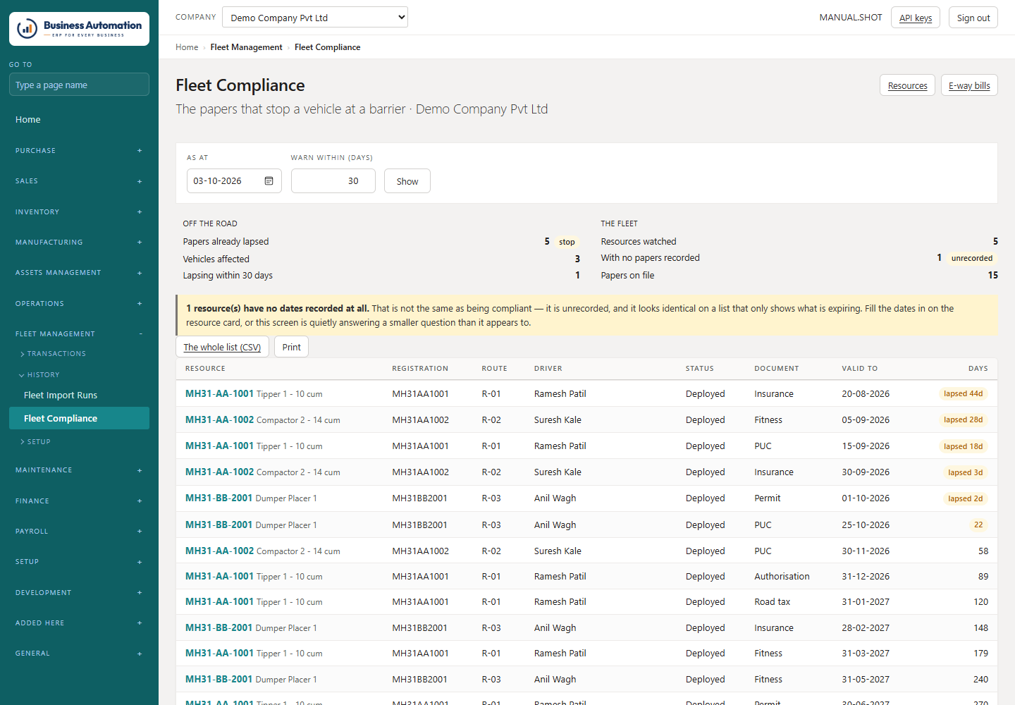 Fleet compliance