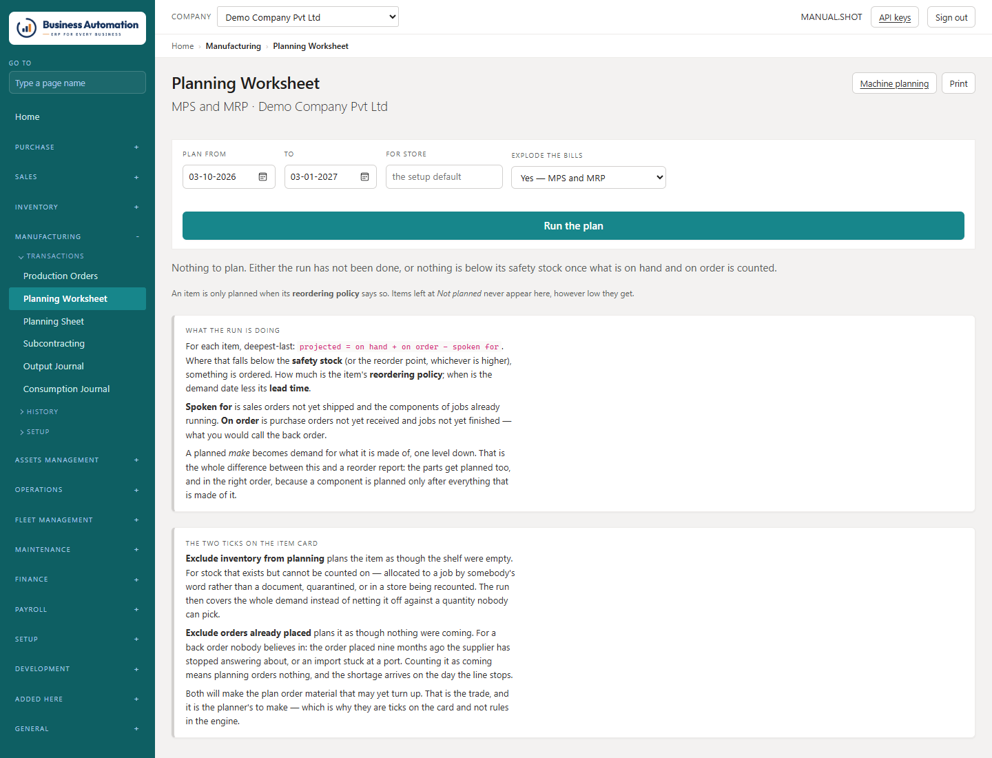 The planning worksheet
