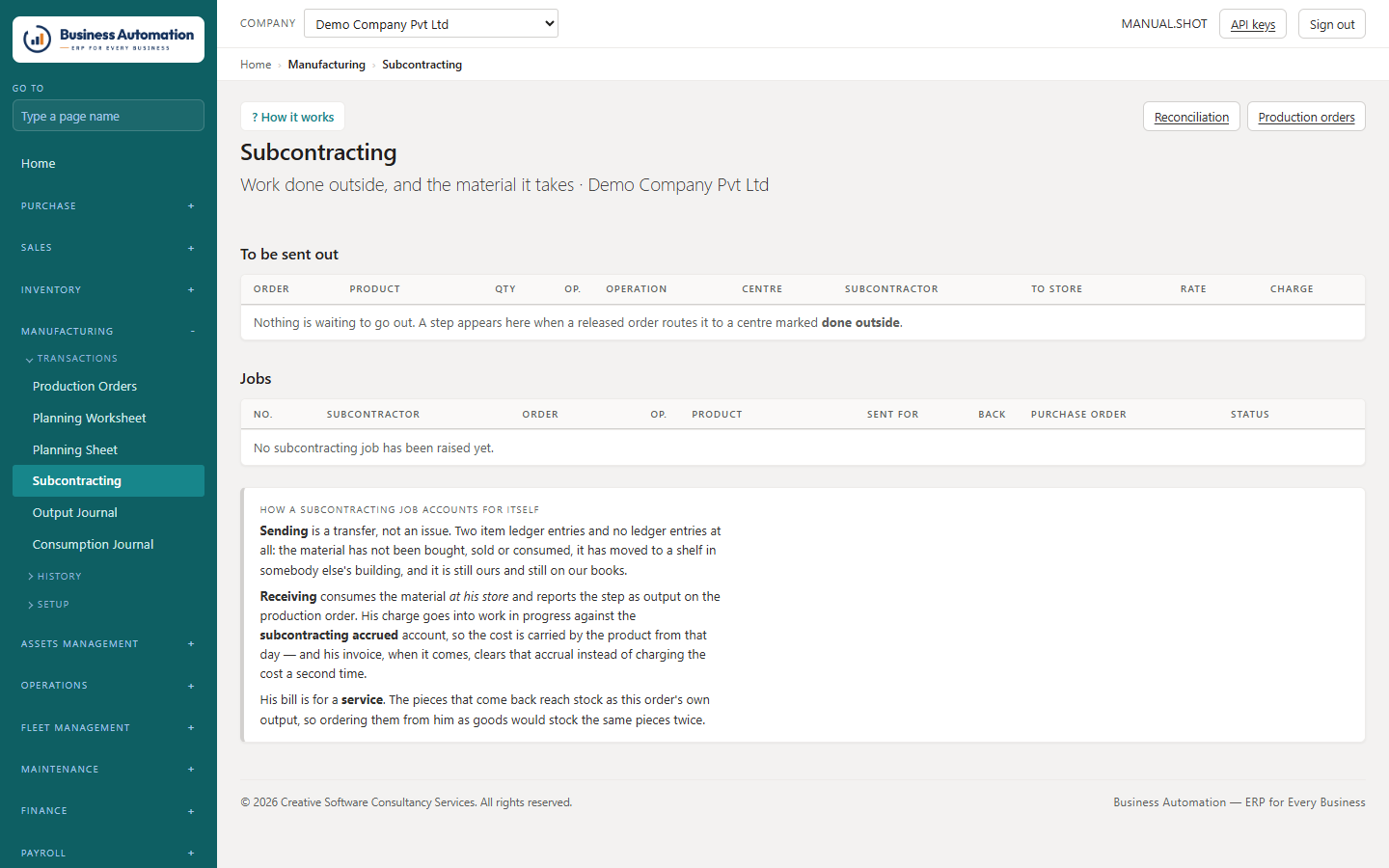 Subcontracting: work sent outside