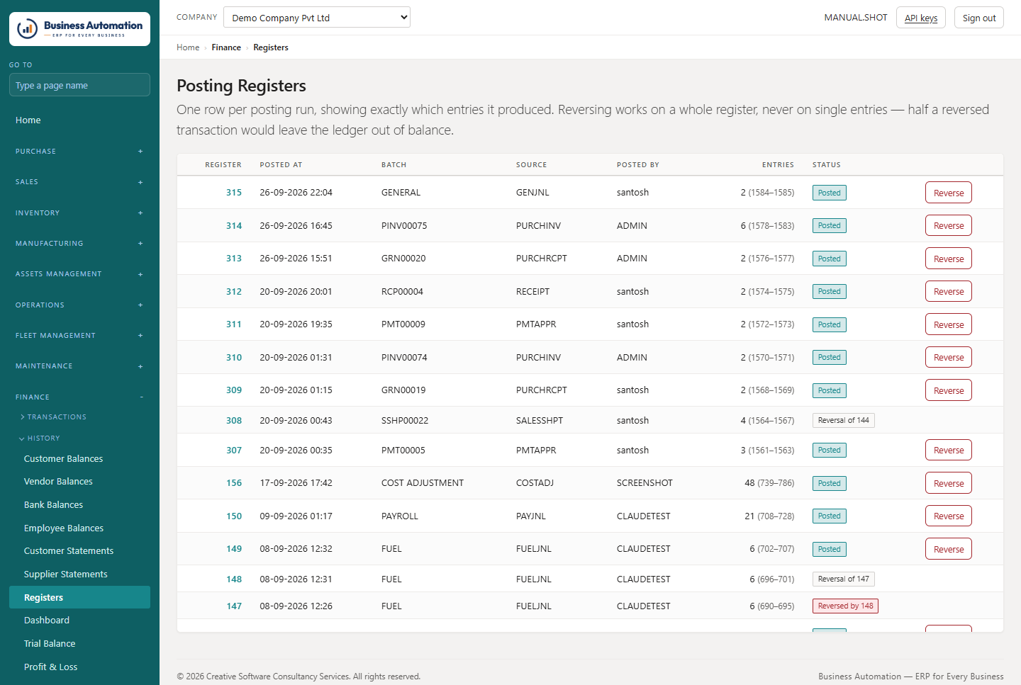 Posting registers