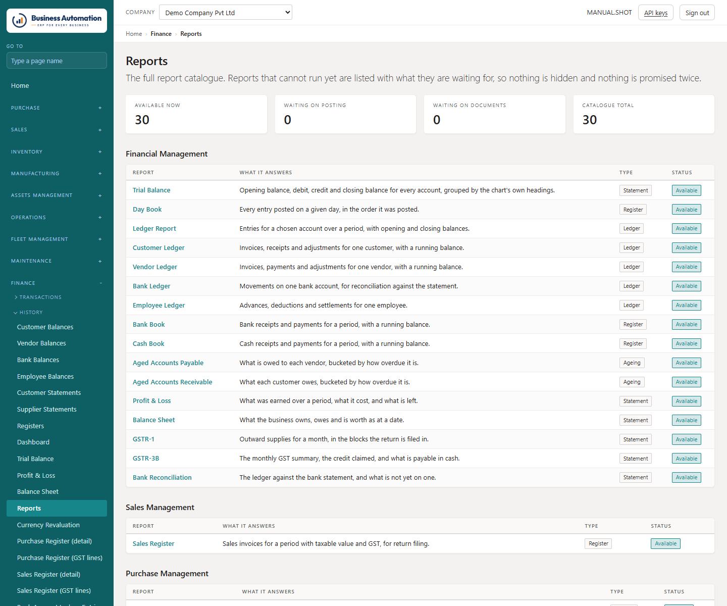 The report catalogue