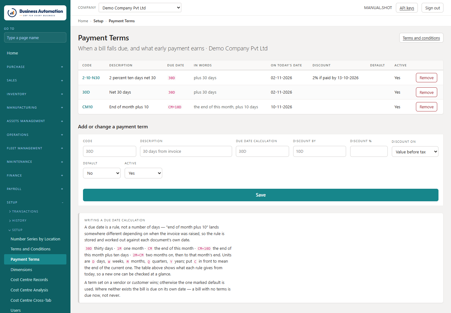 Payment terms