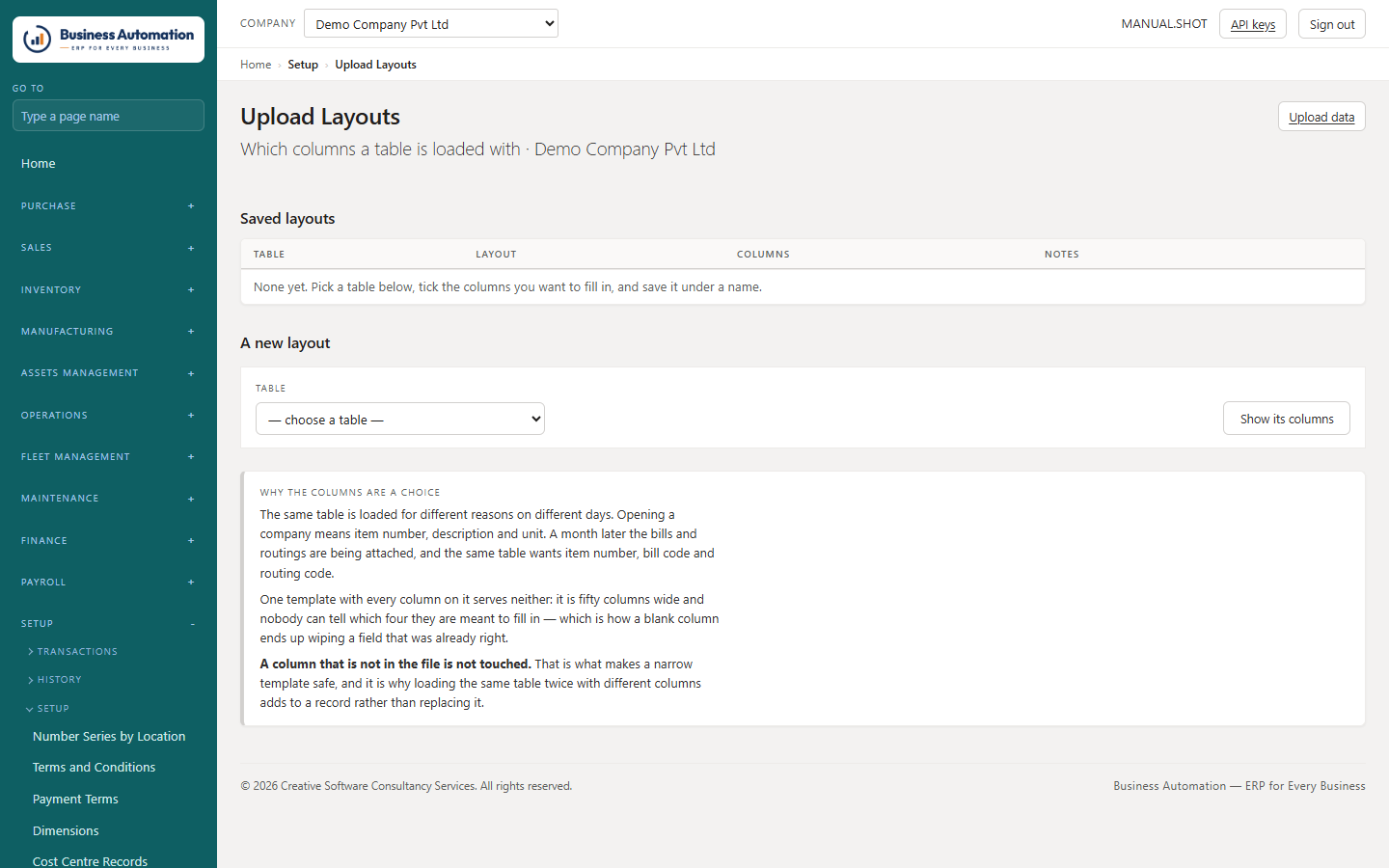 Upload layouts