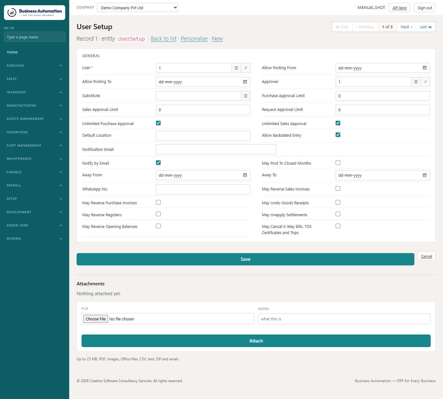 A user setup card