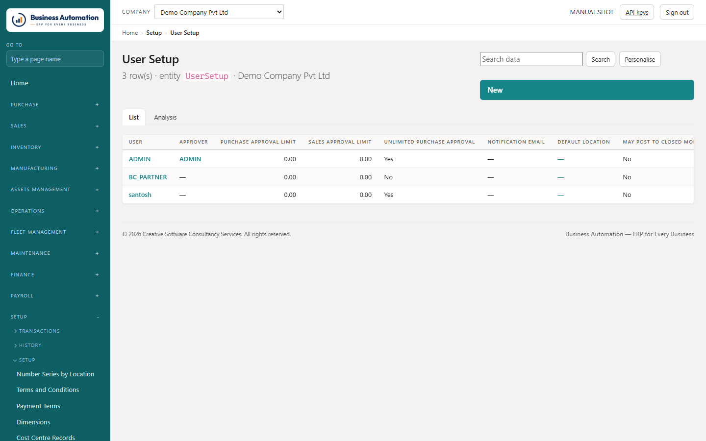 User setup: per person, per company