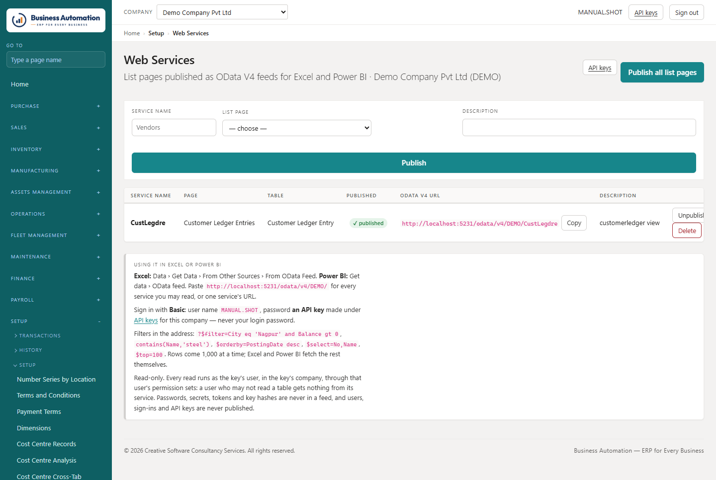 Web services (OData feeds)